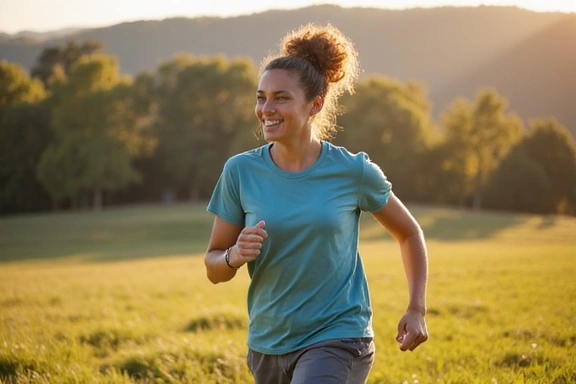 A person joyfully running outdoors in a natural setting, illustrating the positive impact of exercise on mental health.