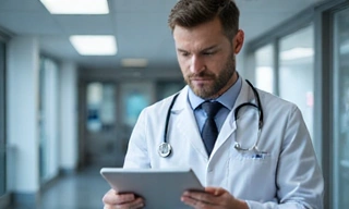 A doctor reviewing lab results on a tablet, symbolizing clinical nutrition